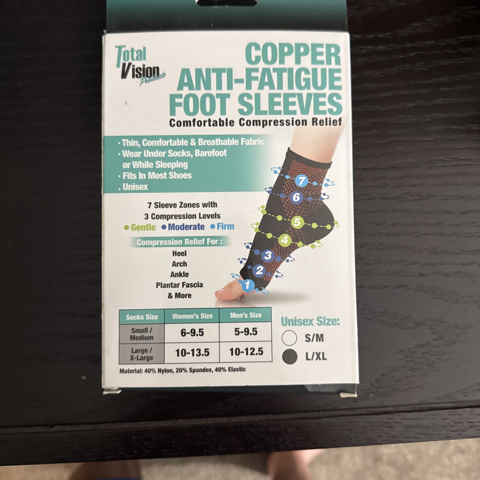 Total Vision Copper Anti-Fatigue Compression Foot Sleeves Size L/XL