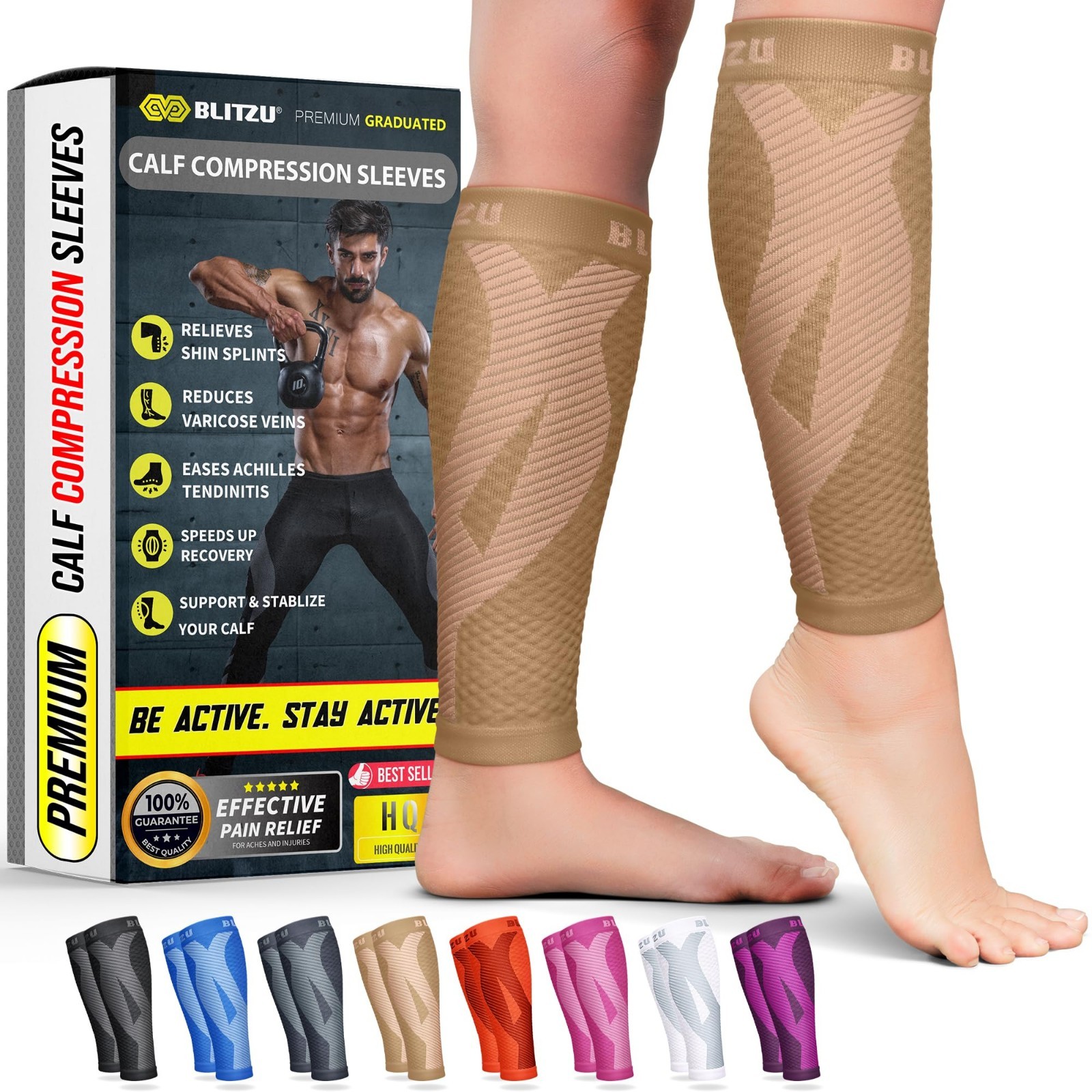 Calf Compression Sleeves for Men & Women – Footless Support Socks for Runners, S