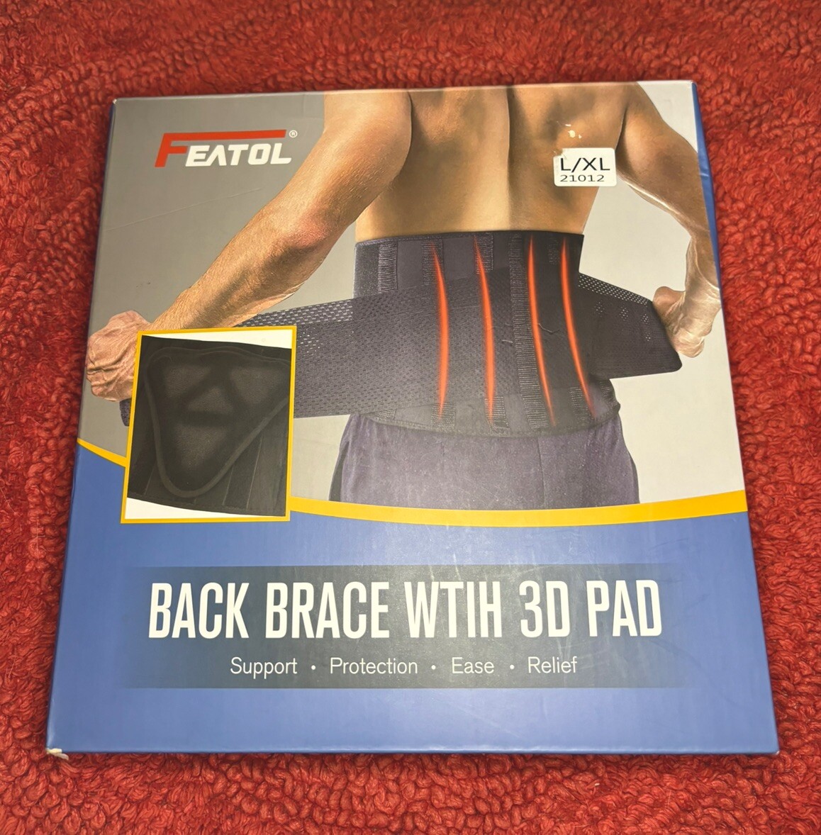 FEATOL Back Brace for Lower Back Pain Relief w/ 3D Silicone Lumbar Pad L/XL NEW