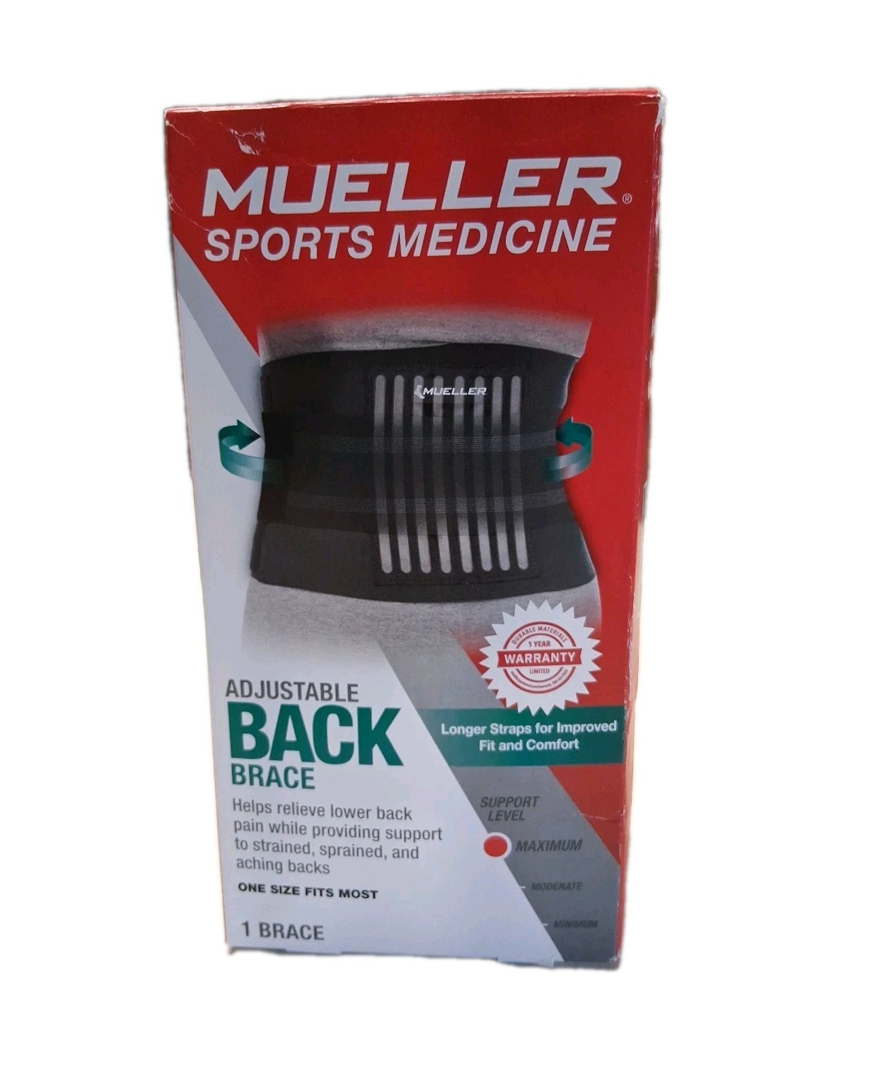 Mueller Sport Medicine Adjustable Back Brace One Size Fits Most Maximum Support