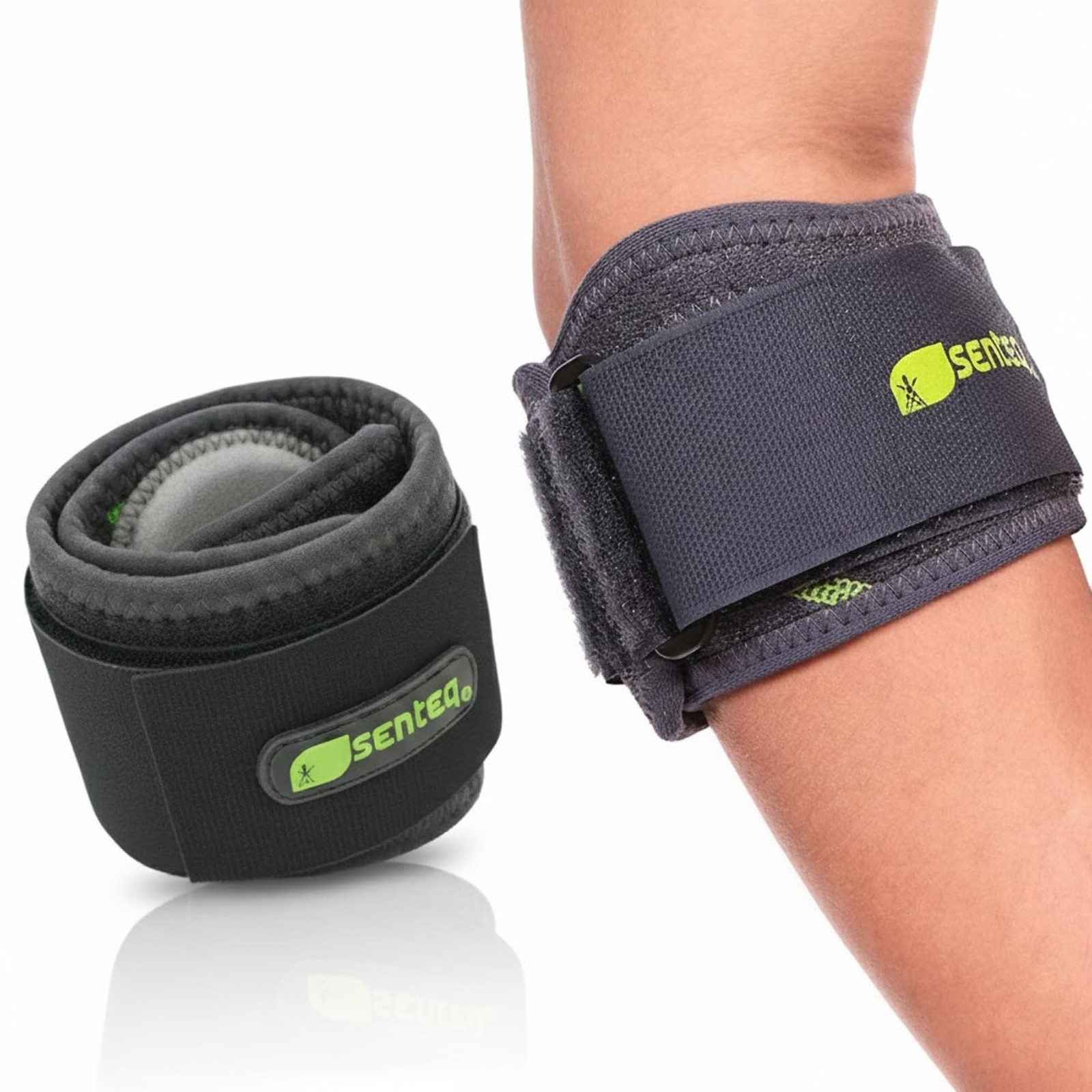 SENTEQ Tennis Elbow Brace Support Strap 1 Count (Pack of 1), One Size Grey