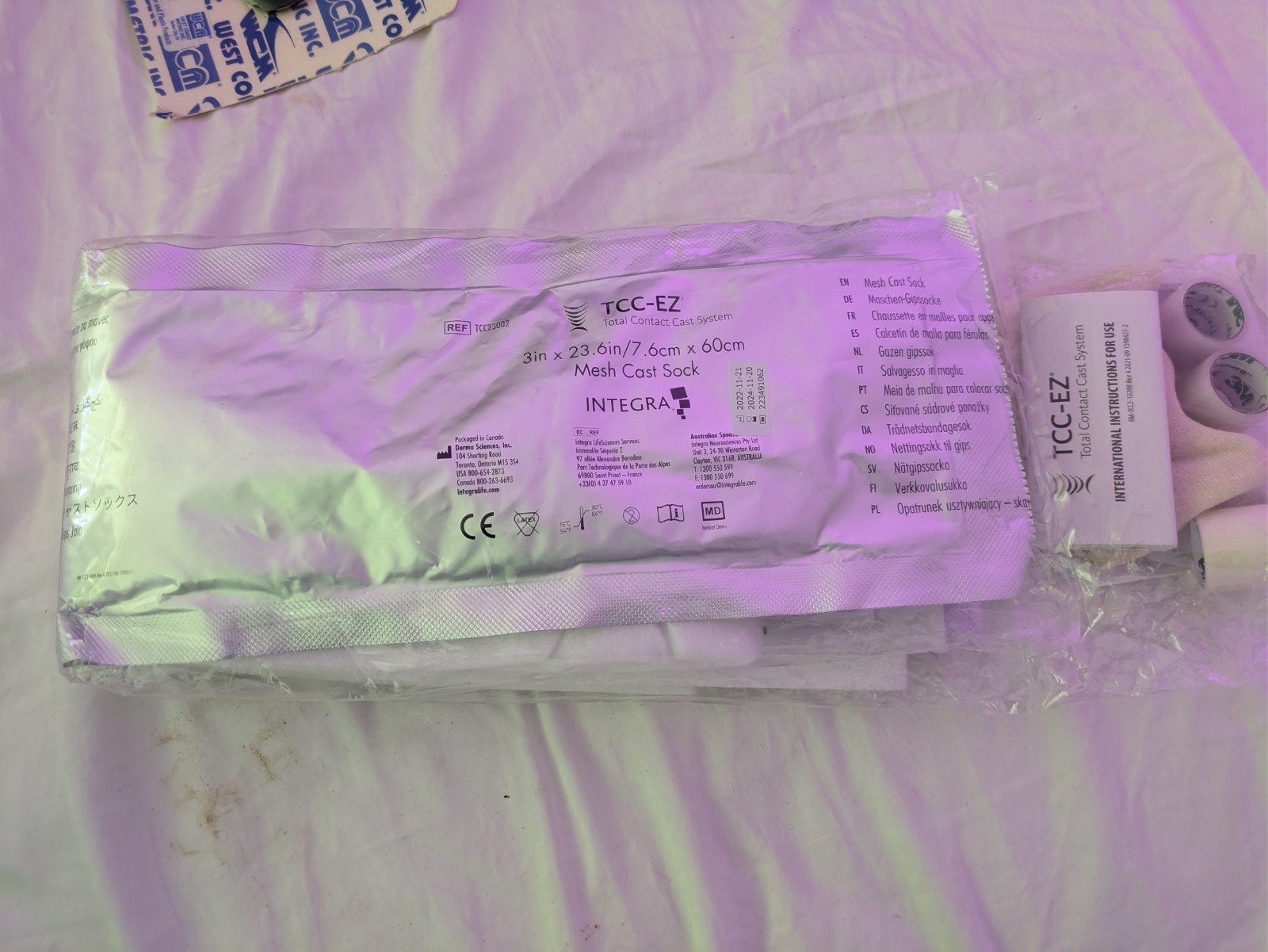 Integra TCC-EZ Mesh Cast Protector Immobilization Leg Sock 3in x 23.6in White CE
