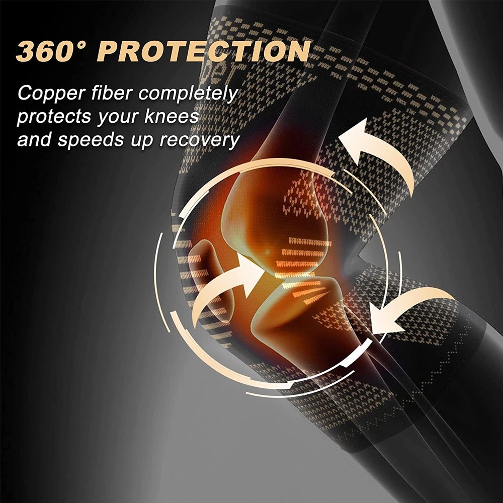 2x Knee Sleeves Copper Silver Compression Brace Support Sport Joint Injury Pain