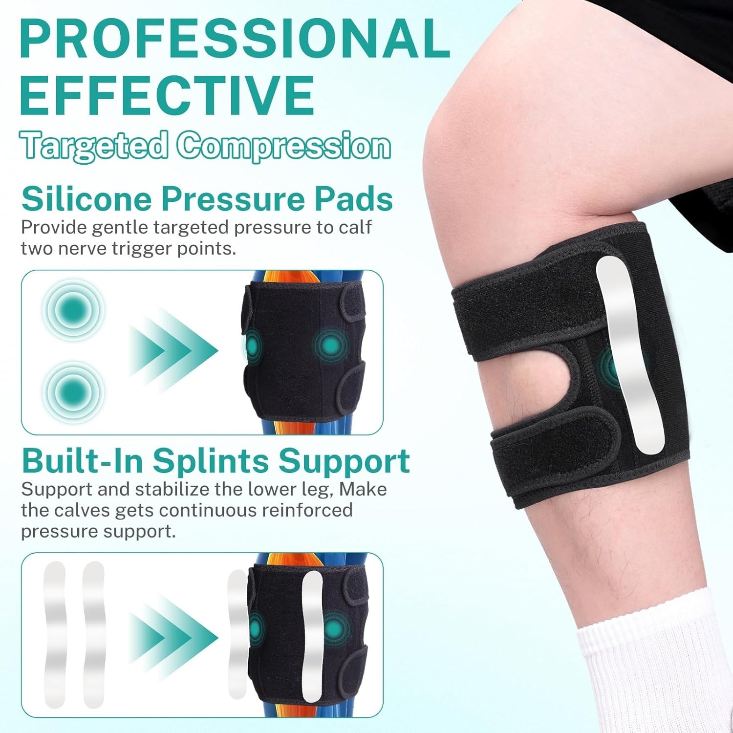 Sciatica Pain Relief Brace, Dual Pressure Pads, Adjustable Calf Support, Unisex