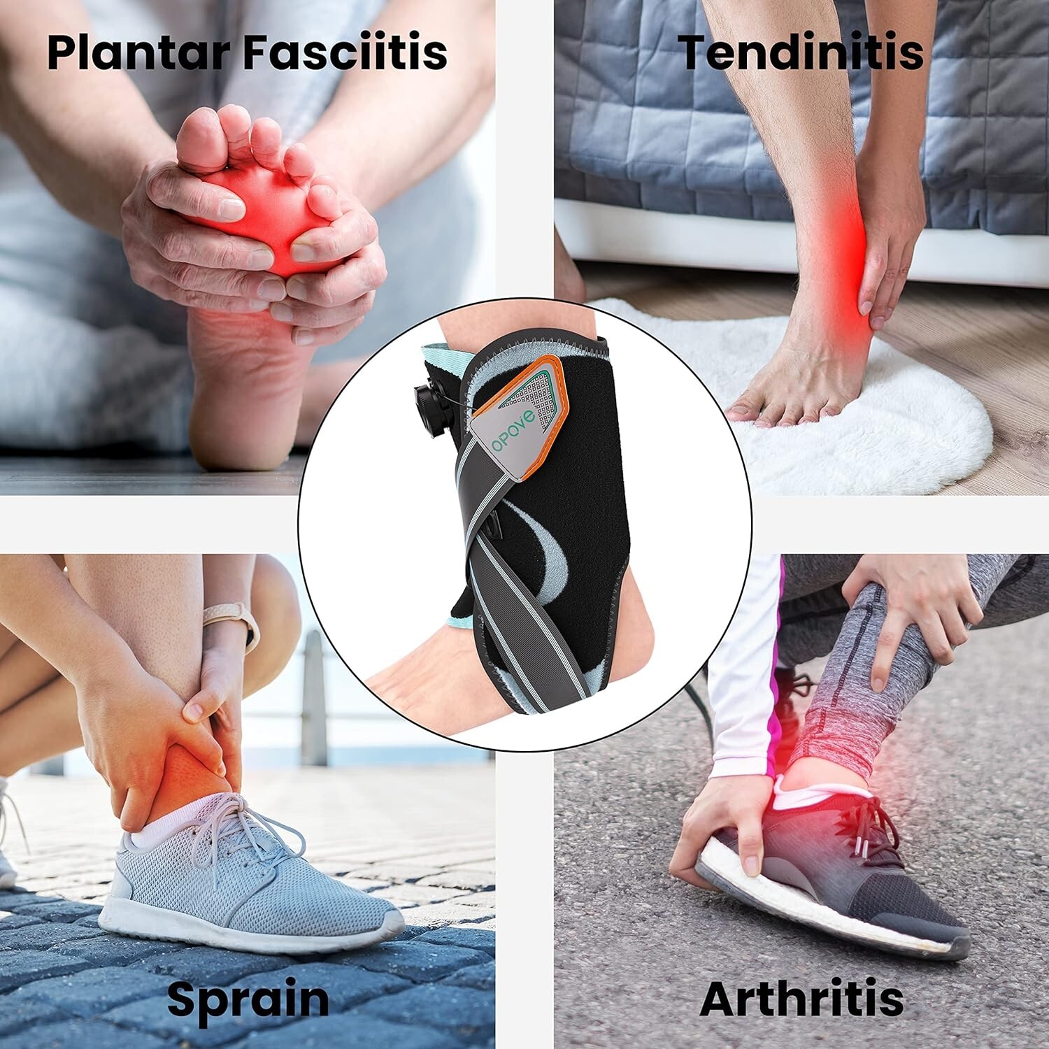Adjustable Knob Ankle Brace for Plantar Fasciitis and Tendonitis (XL, Black) NEW