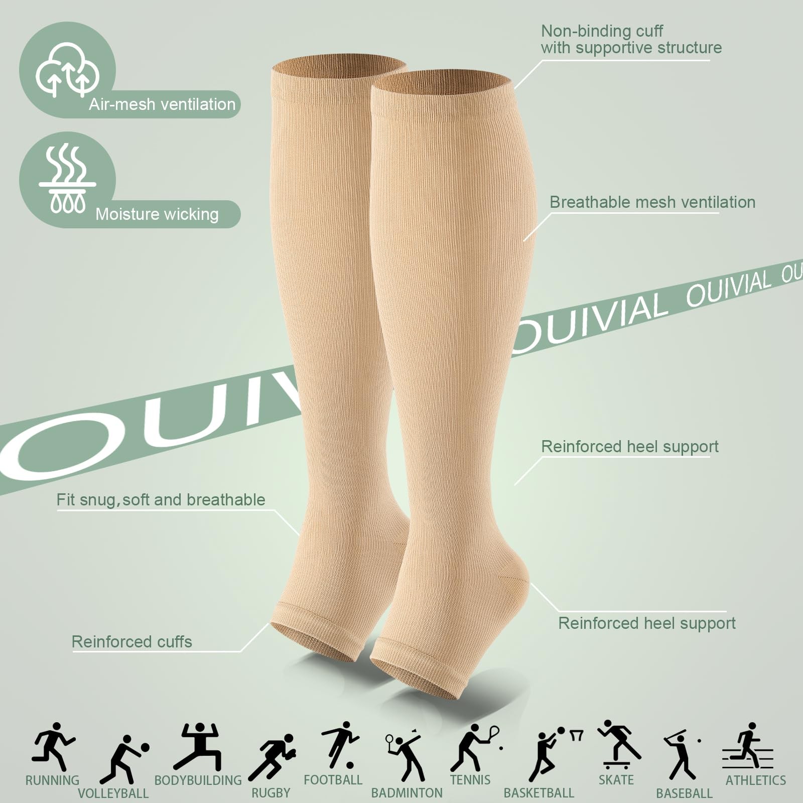3 Pack 20-30mmHg Open Toe Compression Socks Knee High Support for Men Women