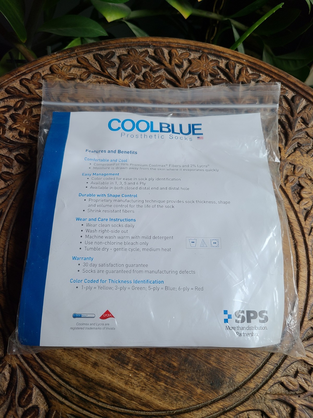 Cool Blue 5 Ply Prosthetic Sock Distal Hole Size 1-2 16-20″ USA Made New