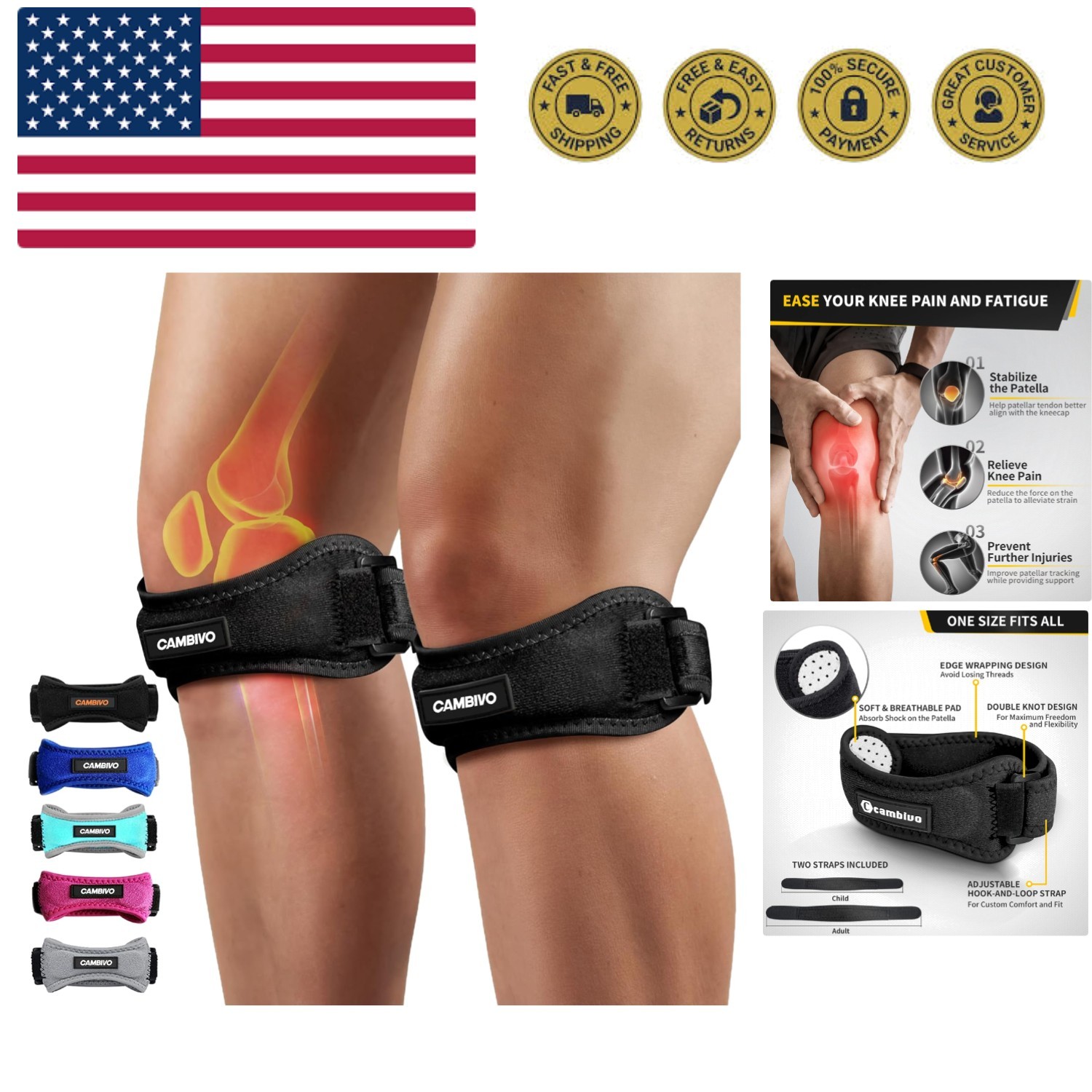 Patella Tendon Knee Straps 2 Pack for Knee Pain Relief, Knee Brace for Women …