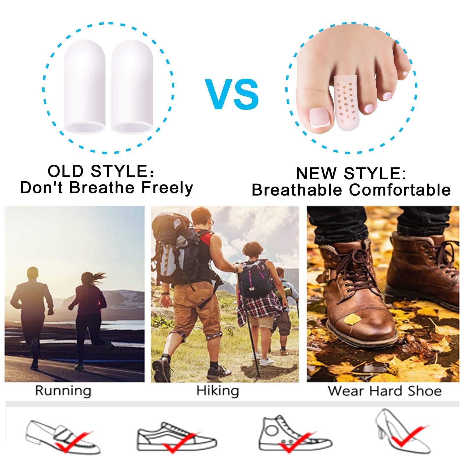 Silicone Toe Caps Breathable Toe Protector Prevents Blisters Small Medium Large
