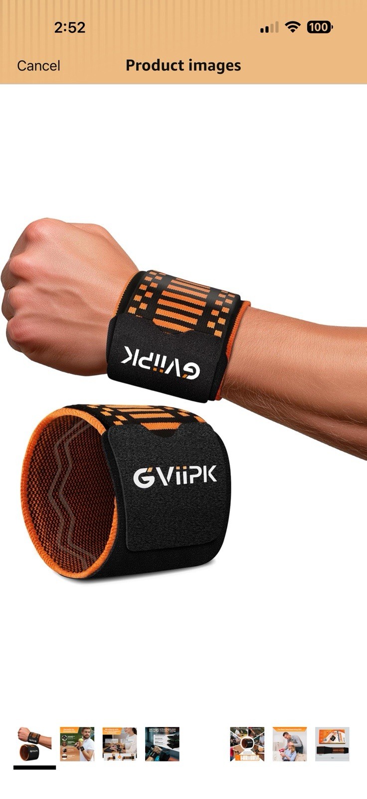 GVIIPK Wrist Support Brace M Black/Orange Adjustable Breathable Washable