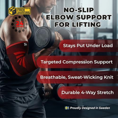 Nordic Lifting Elbow Compression Sleeves (1 Pair) – Small, Inferno Red