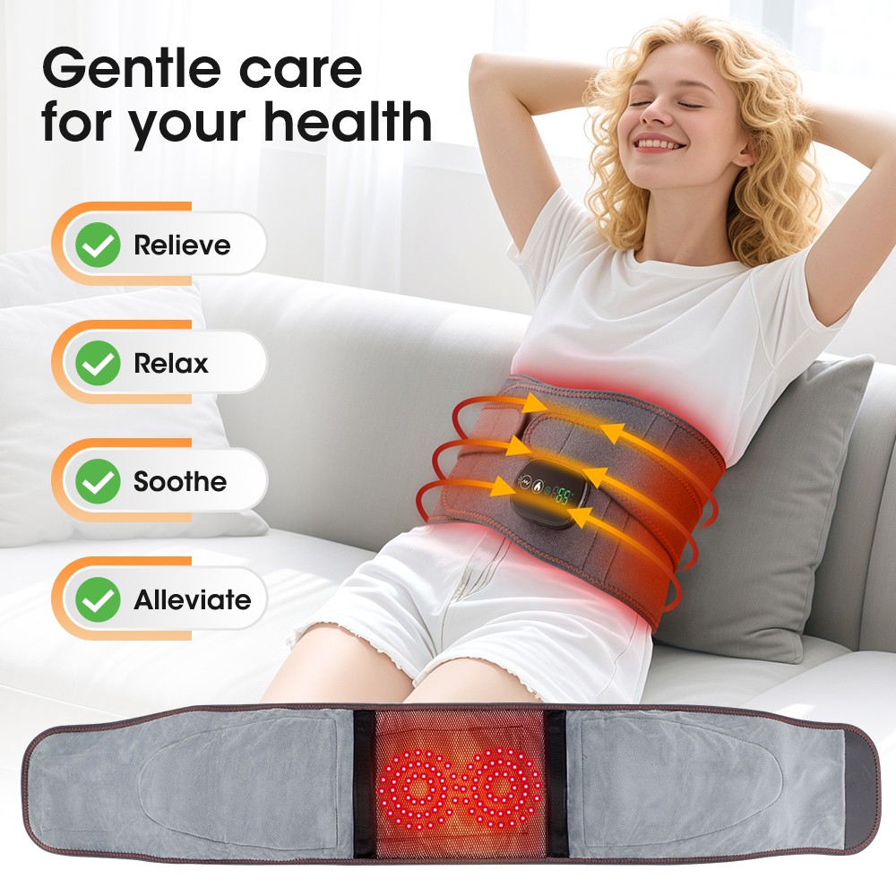 Hot Compress Red Light Heating Waist Massager Belt Vibration Brace 30 Min Timing