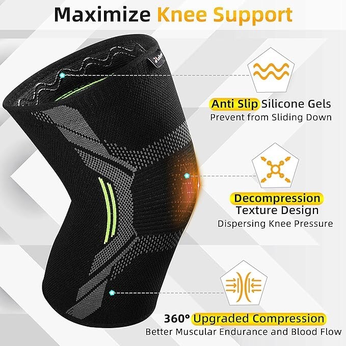 Knee Braces Compression Sleeves: Support for Women & Men Working Out, etc. 2pack