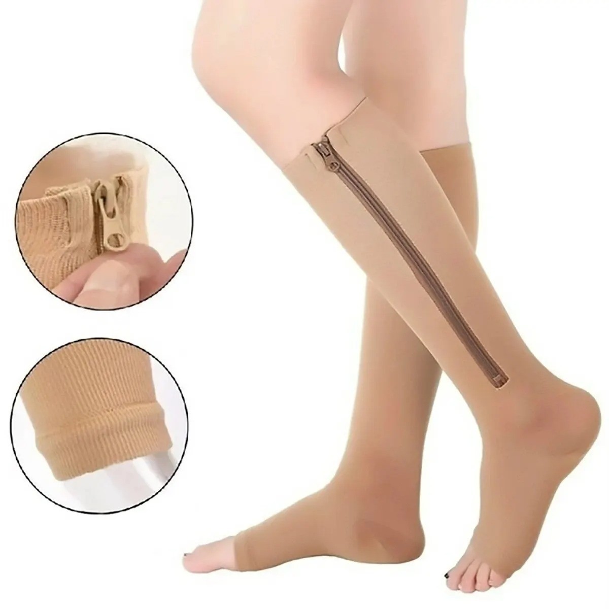 Zipper Open Toe Compression Socks 20-30mmHg Calf Leg Ankle Support Stocking USA