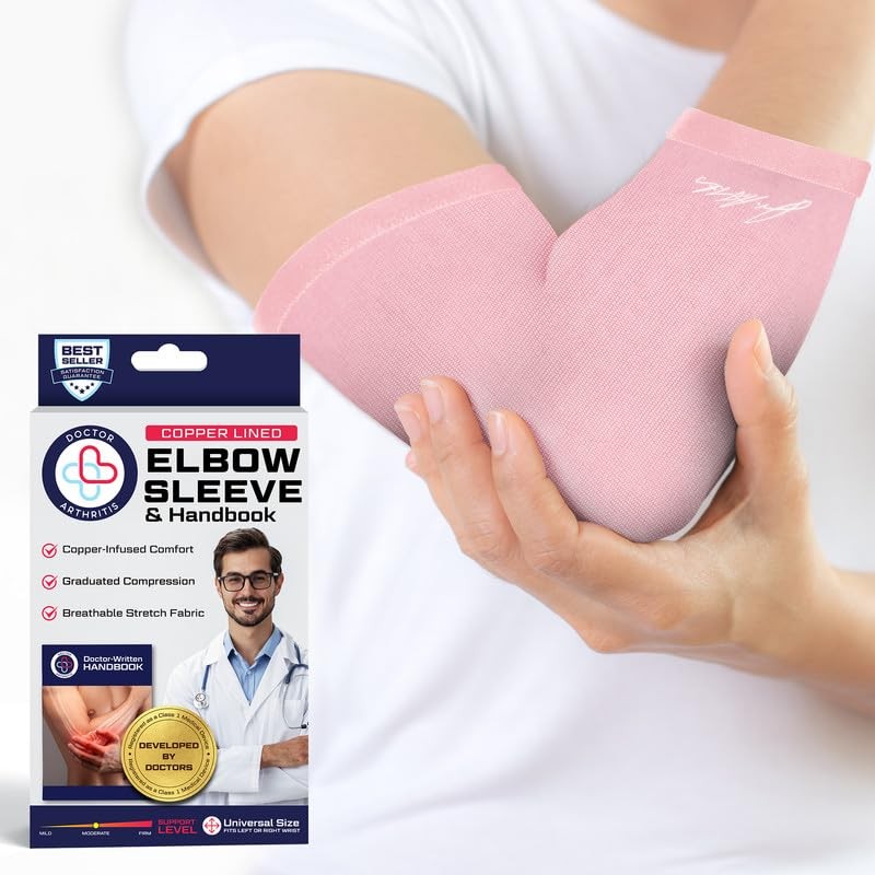 Doctor Developed Ladies Pink Elbow Compression Sleeve for Women and Handbook-…