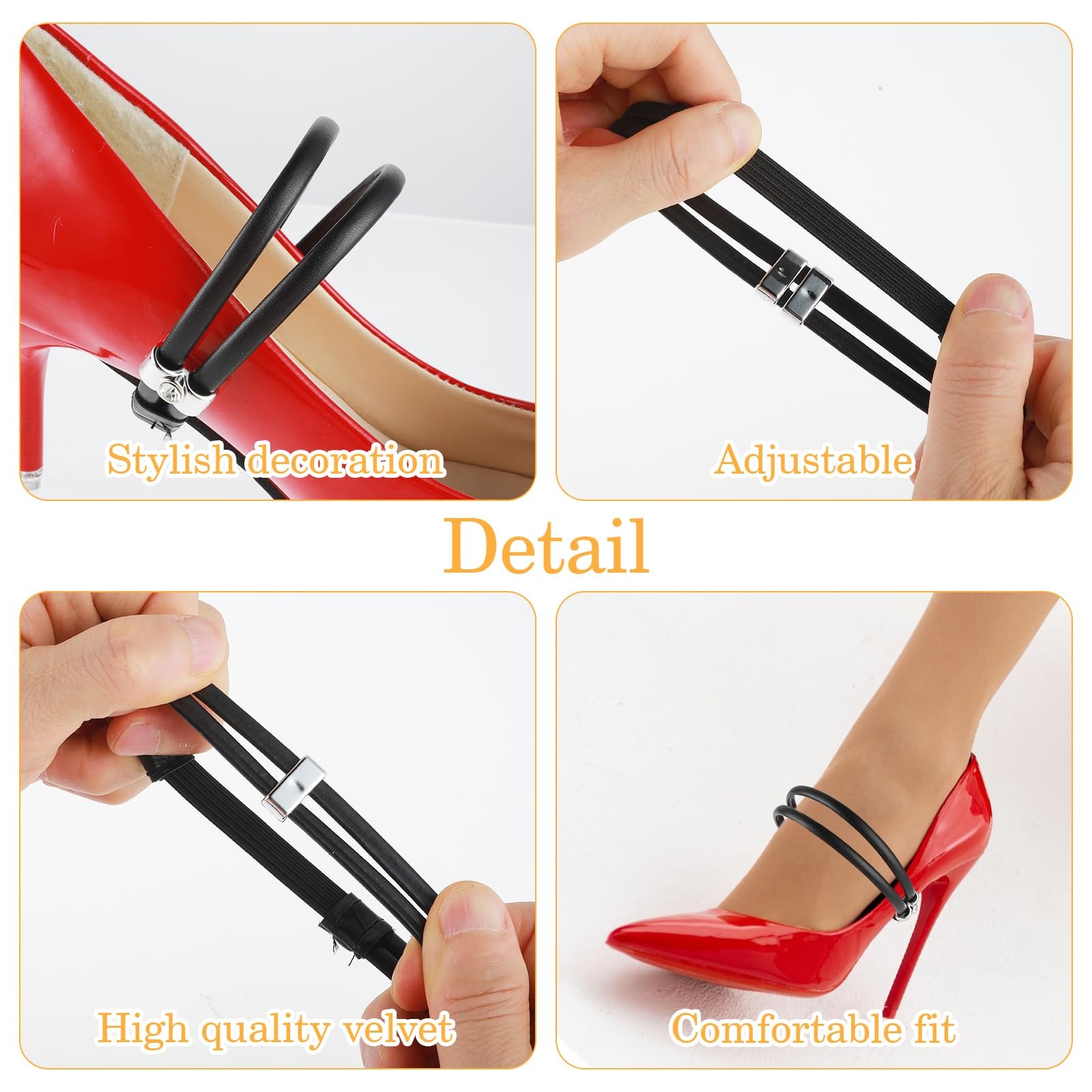 2 Pairs Detachable Elastic Ankle Straps for Loose Shoes & Heels, Dual Purpose…