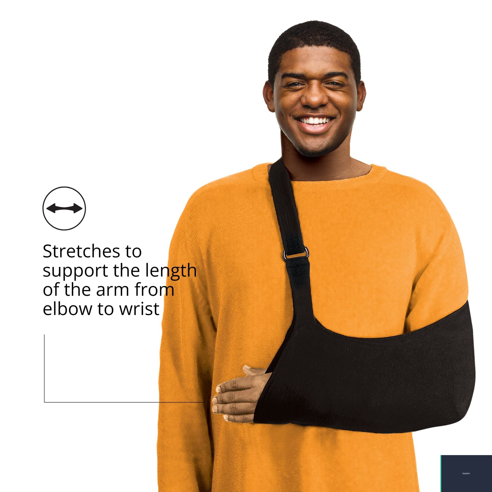 Arm Sling Adjustable Hook and Loop Lightweight Black Goliath Right or Left