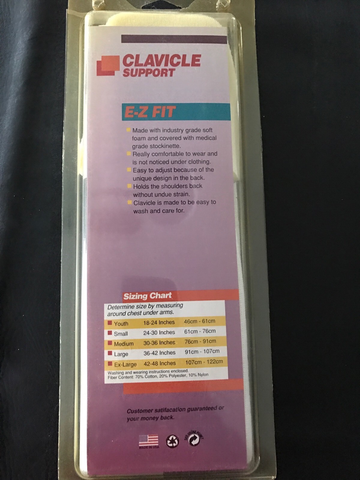 E-Z Fit Clavicle Support with Medical Grade Foam, White, Made in USA