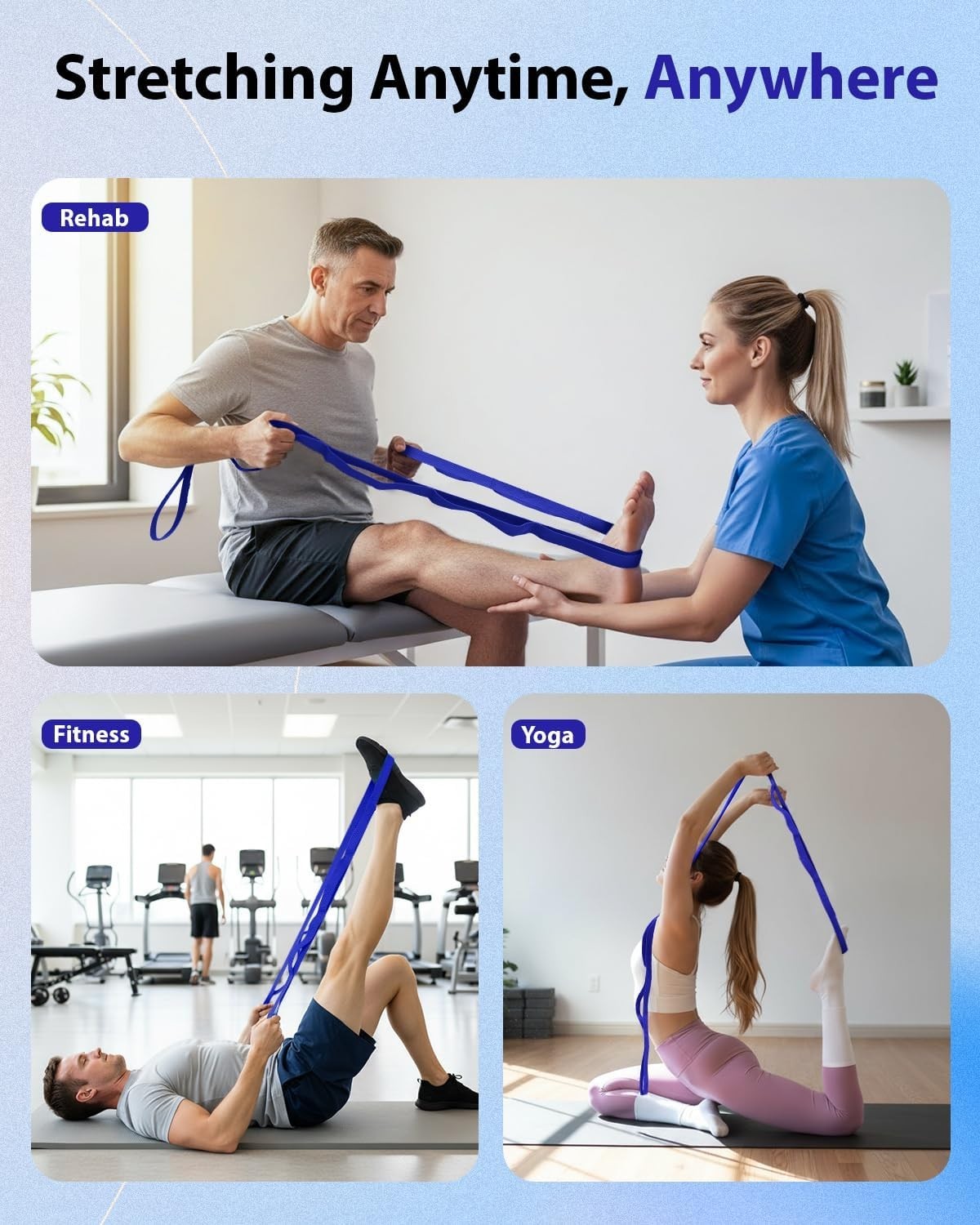 Durable Physical Therapy Stretching Strap with Loops – Ideal for Injury Recovery
