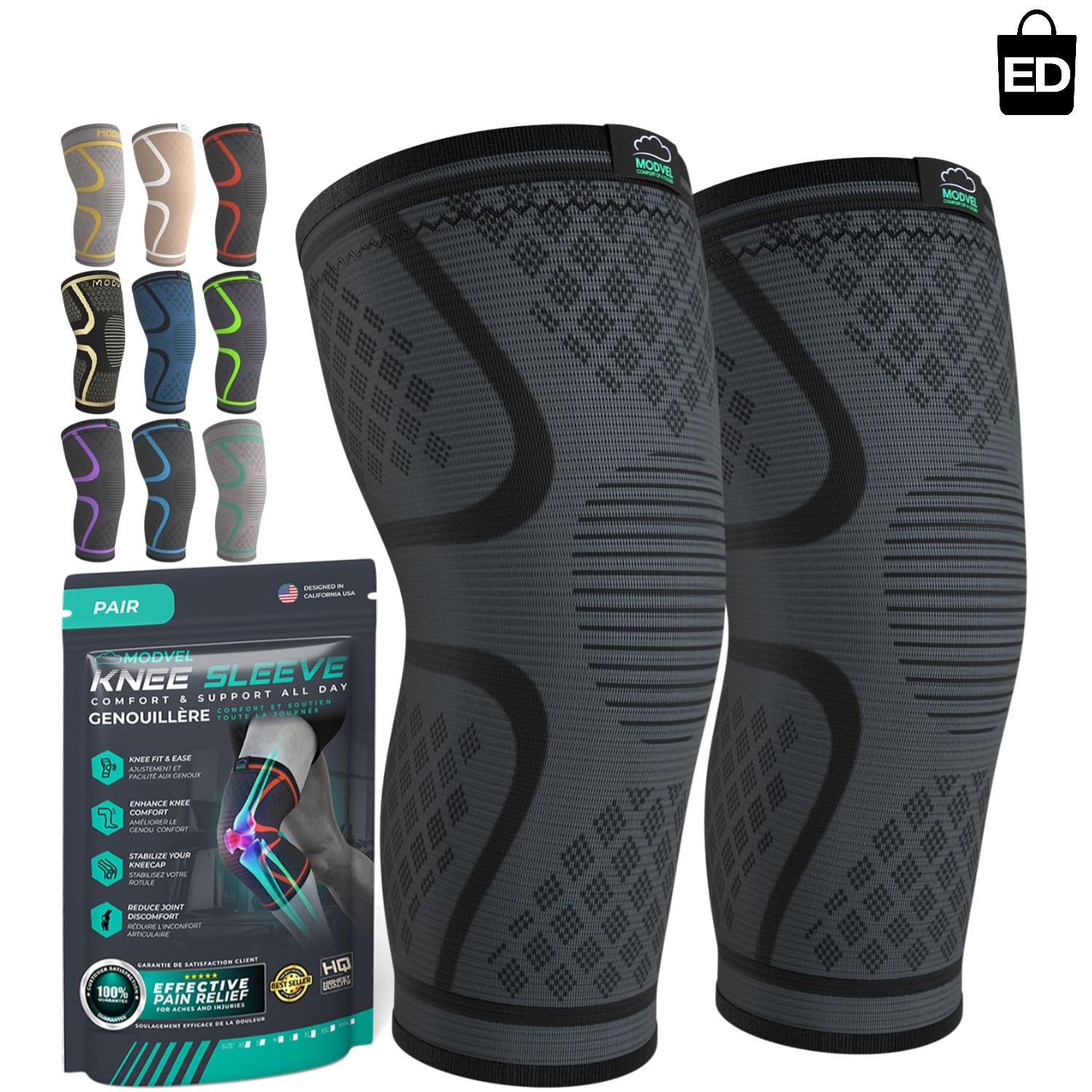 Ergonomic Non-Slip Knee Support Sleeves – 2-Pack for Pain Relief & Mobility