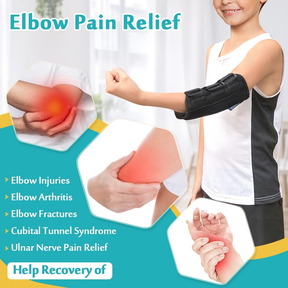Mybow Pediatric Elbow Brace Splint Child Kids Arm Immobilizer Small, Black