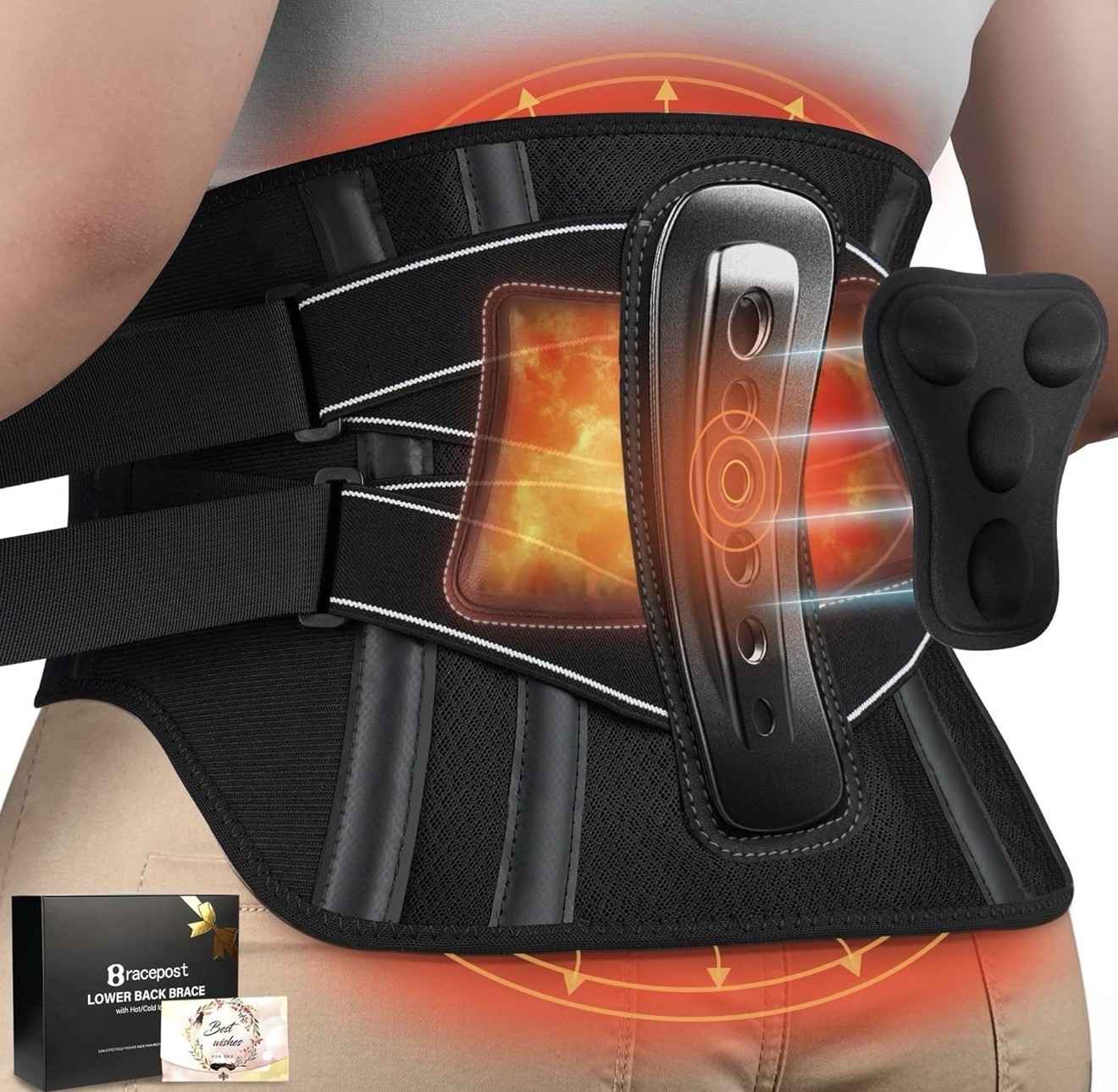 Bracepost Lower Back Brace Hot Cold Ice Pack Lumbar Support Belt Large