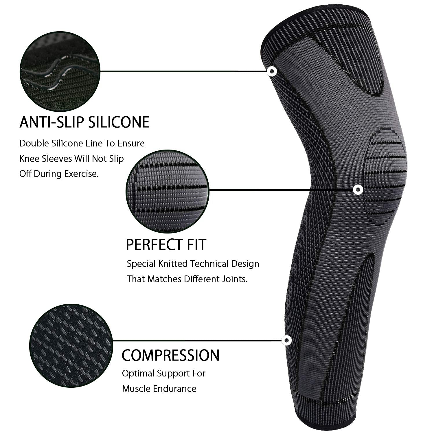 Full Leg Compression Sleeves – Long Knee 2X-Large (1 Pair), 01_Black