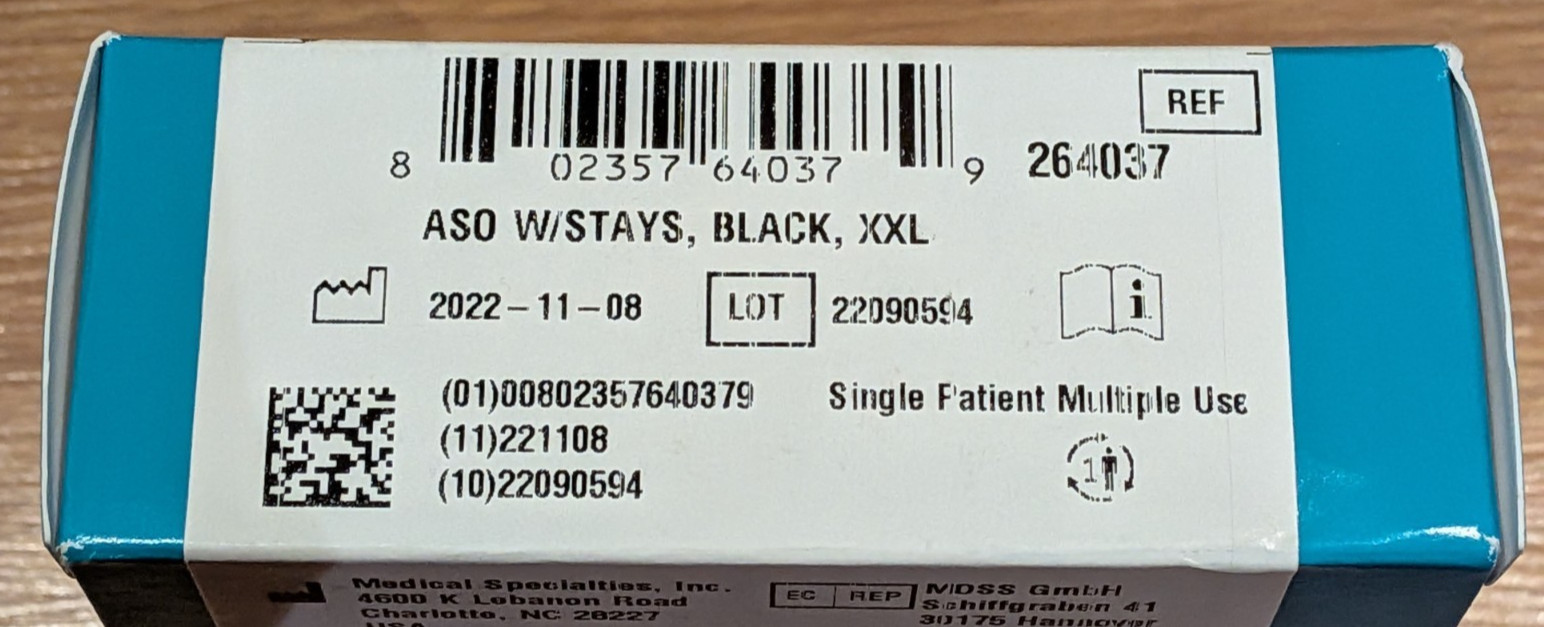 New Med Spec ASO® Speed Lacer Ankle Stabilizer 264037 Black – XXL
