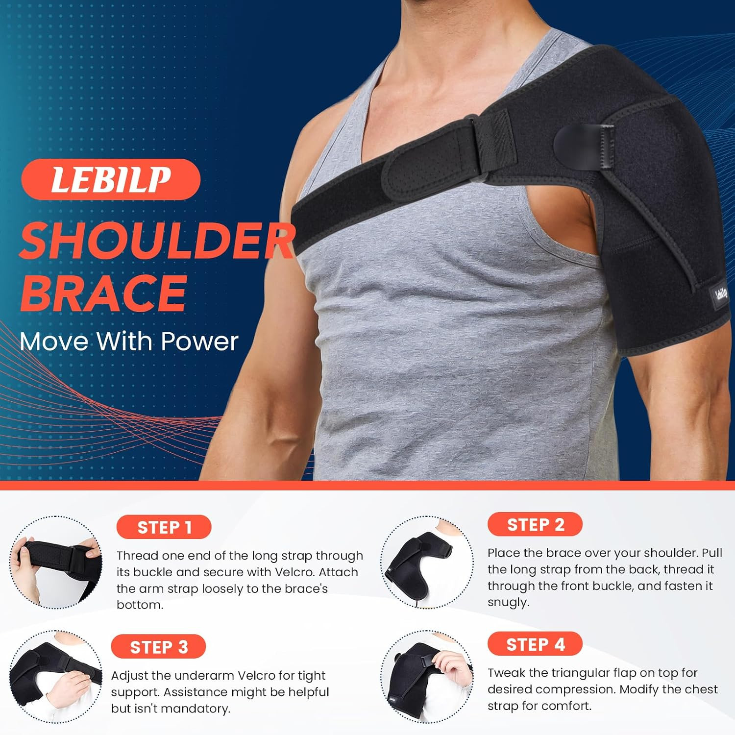 Shoulder Brace with Adjustable Compression Sleeve Rotator Cuff Support & Arm Sli