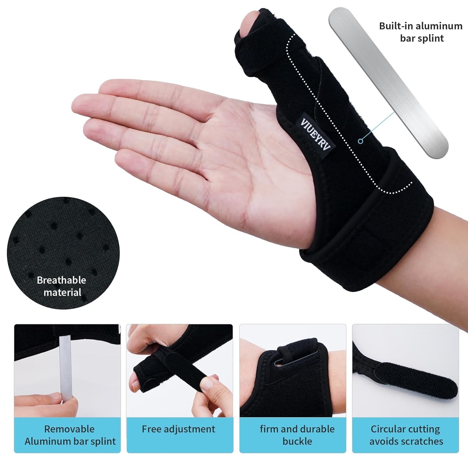 Adjustable Thumb Splint – Breathable Support Brace for Pain Relief, Black