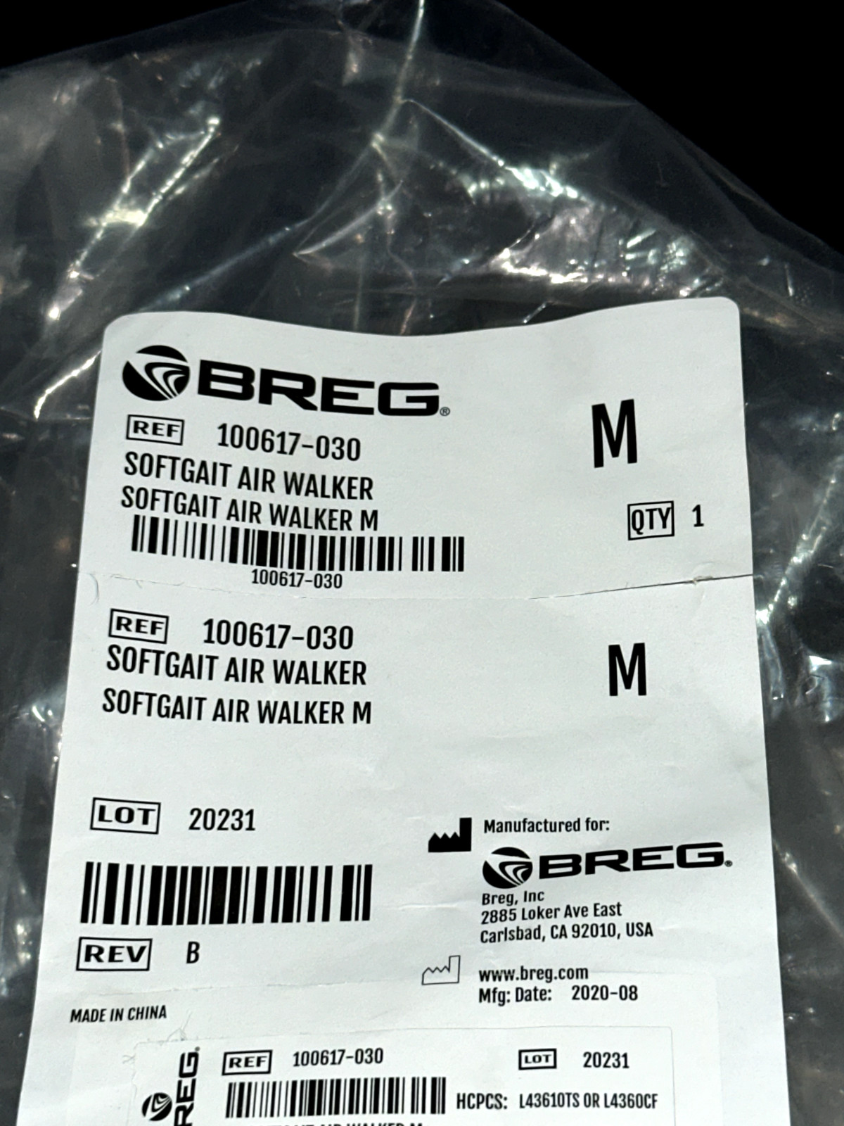 BREG Softgait Air Walker Boot Size Medium 100817-030 Orthopedic Brace New