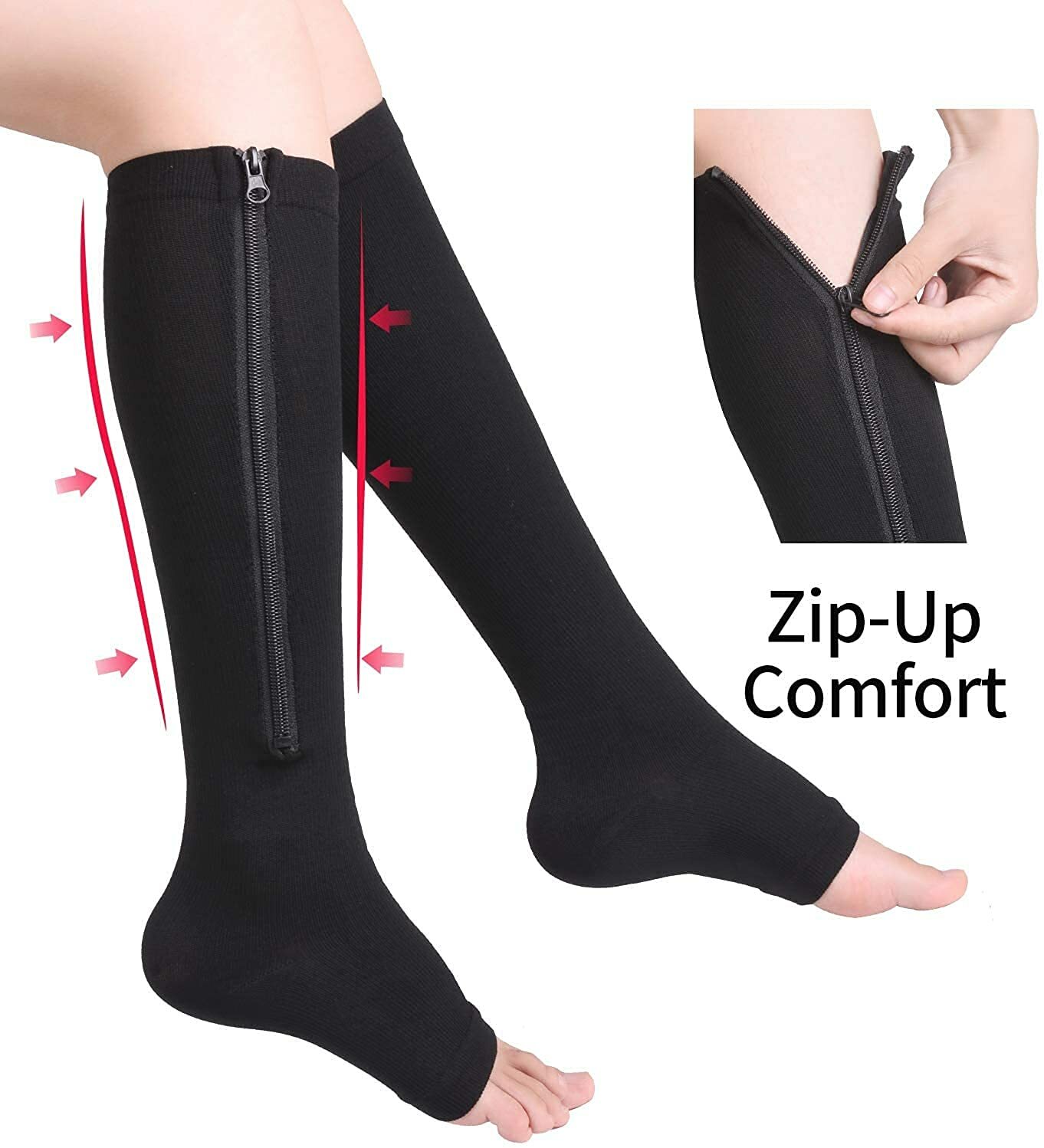 3 Pairs Zipper Compression Socks 20-30 mmHg for Men Women, Wide Calf Socks