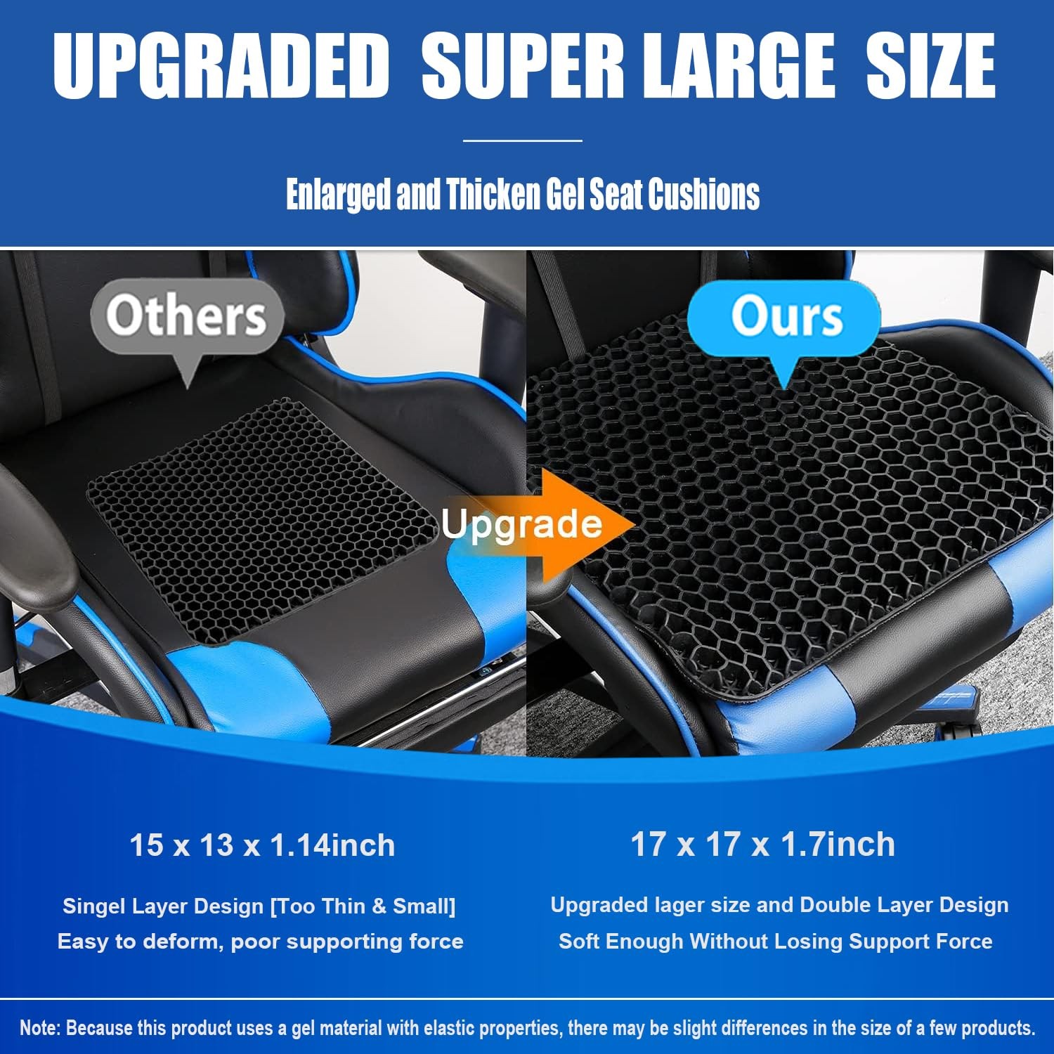 Helishy Gel Wheelchair Seat Cushion for Extra Large – 17x17x1.7inch, Black