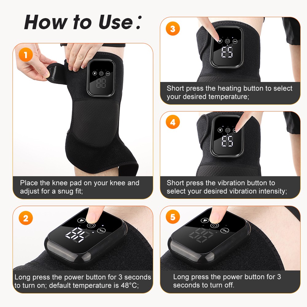 Cordless Knee Massager for Pain Relief with 3 Vibration Modes, 3 Heating Levels