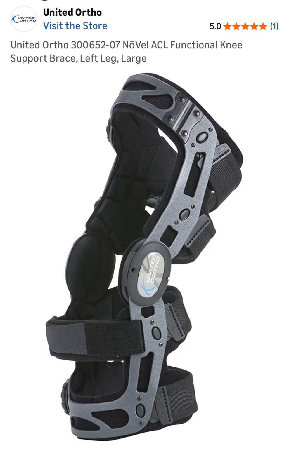 United Ortho 300652-07 NõVel ACL Functional KneeSupport Brace, Left Leg, Large