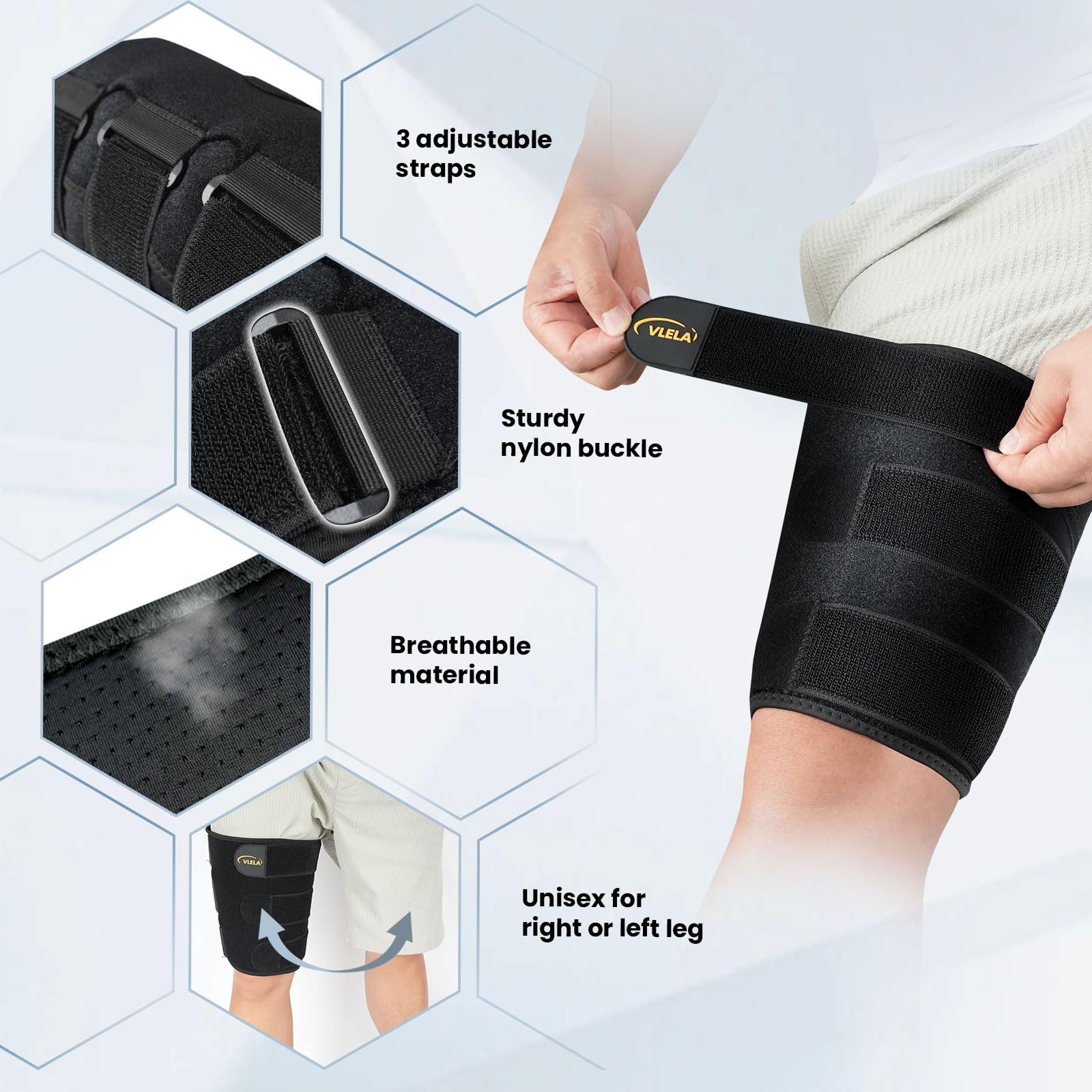 Hamstring Compression Sleeve with 3 Adjustable Straps,Thigh Compression Sleev…