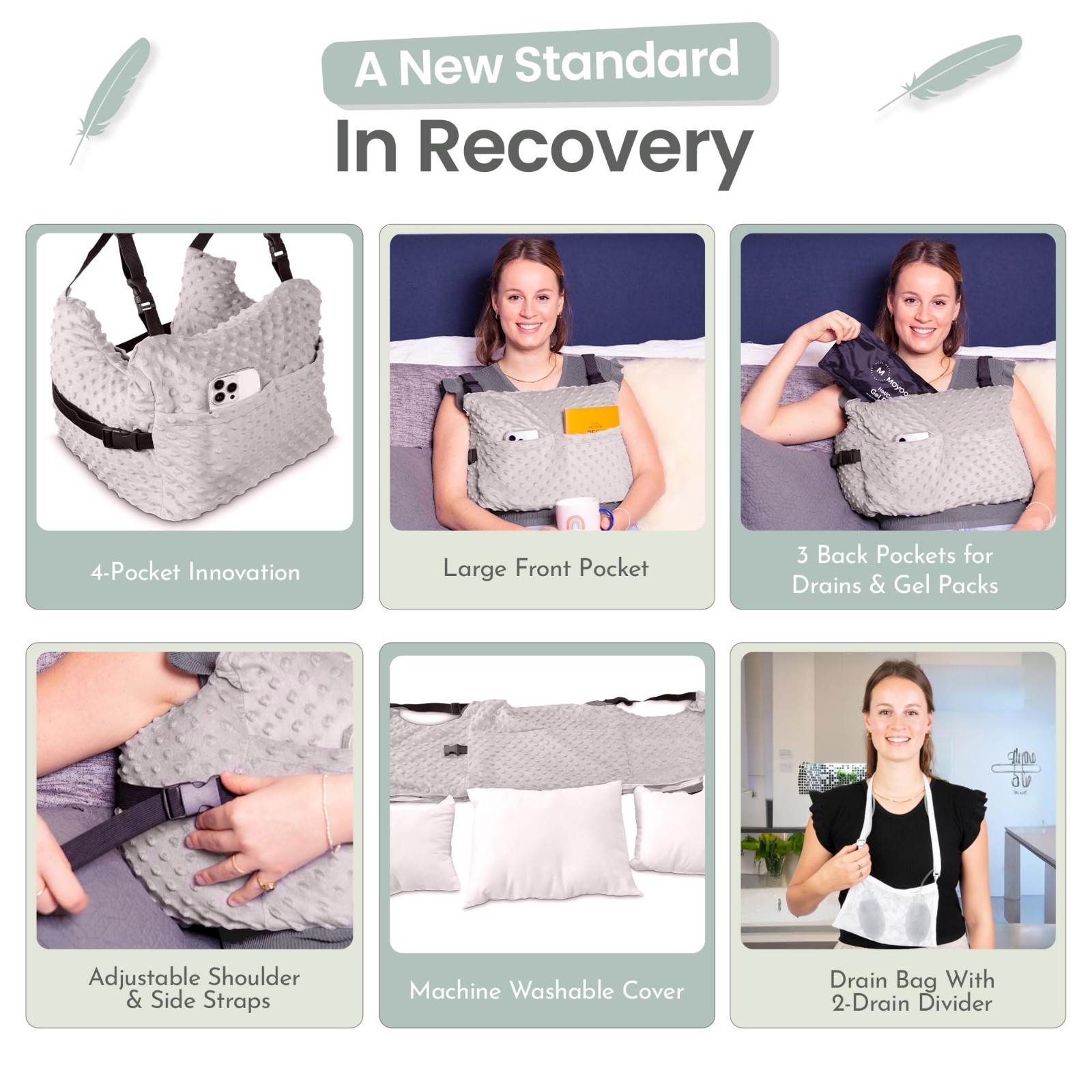 Post Mastectomy Pillow with Secure Strap & Washable Cover – Breast Surgery Recov