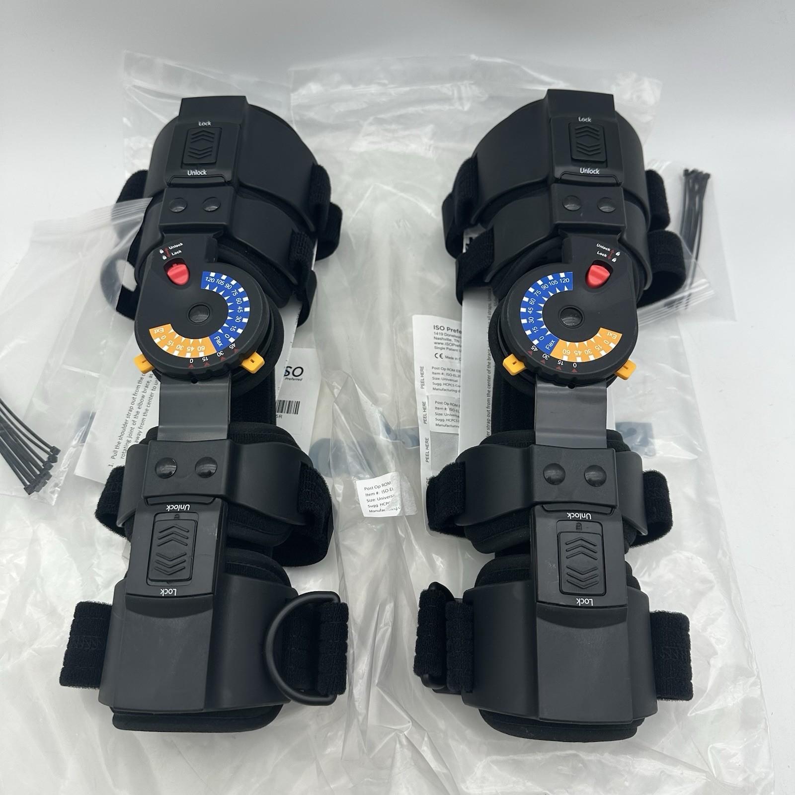 ISO Preferred Post Op Rom Elbow Brace Universal Left & Right Elbow Black NWT