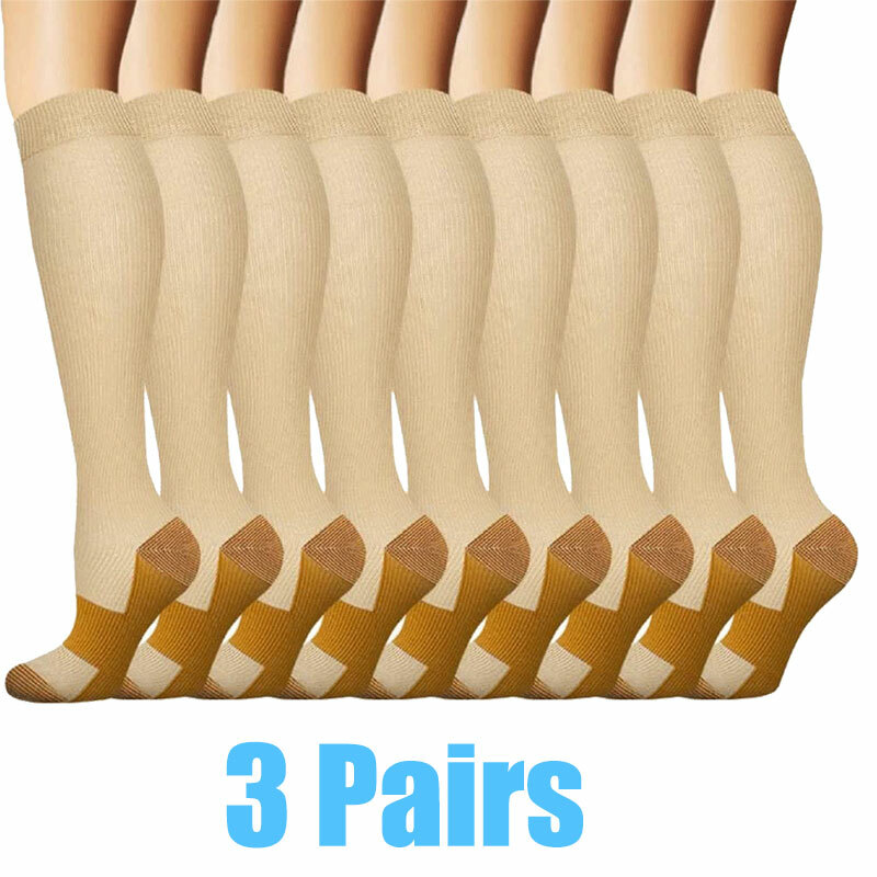 3Pair Copper Compression Support Socks for Foot Care,Heel Spurs,Feet Pain Relief