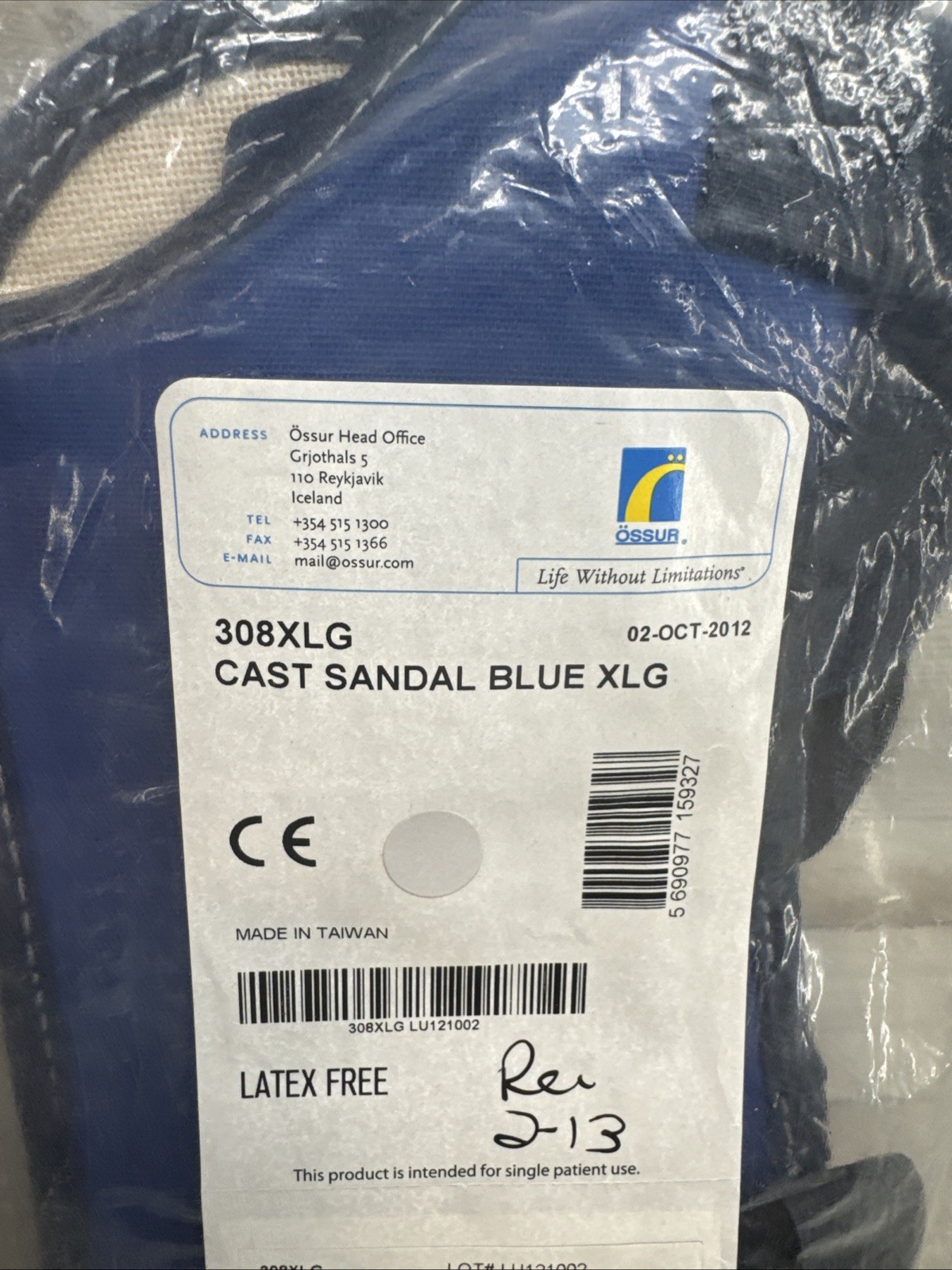 OSSUR CAST SANDAL BLUE 308XLG Size: X-LARGE New