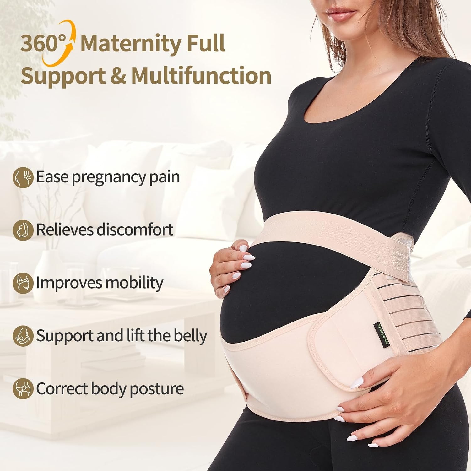 Maternity Support Belt Pregnancy Belly Band for Pregnant Women Size M Beige