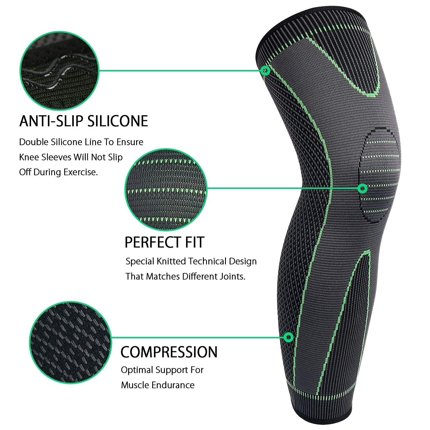 Full Leg Compression Sleeves Long Knee Support Brace Basketball Cycling Sports