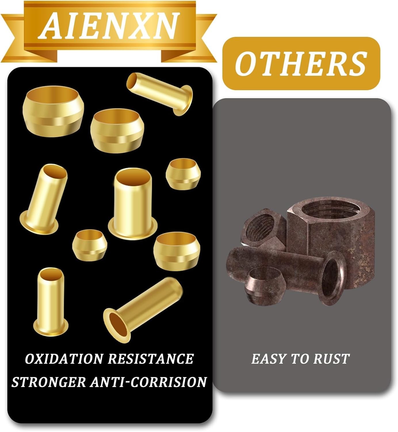 Brass Compression Sleeves Ferrules & Insert 230 PCS 1/8 to 1/2 inch