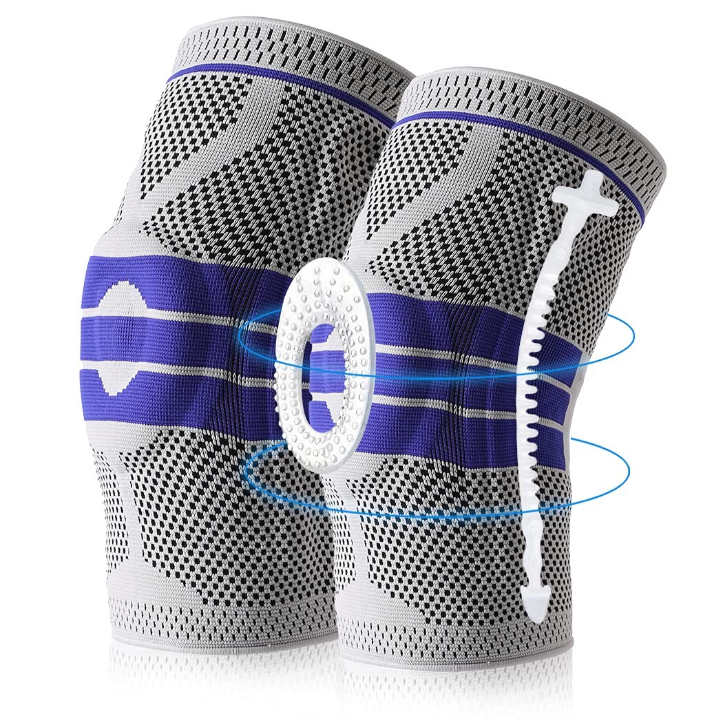 EOYEA Knee Brace Compression Sleeve for Pain L (Pack of 2), light blue