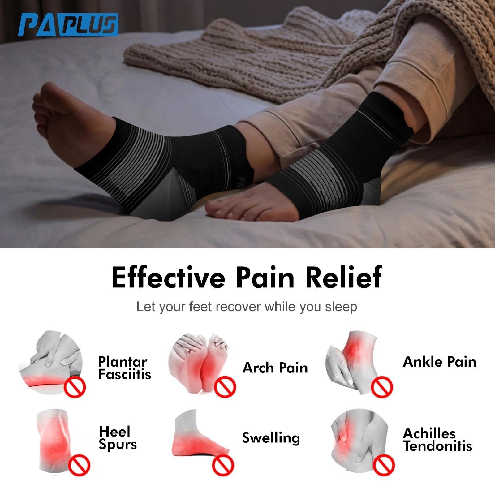6 Pairs Compression Ankle Socks for Plantar Fasciitis & Heel Pain Relief, Large