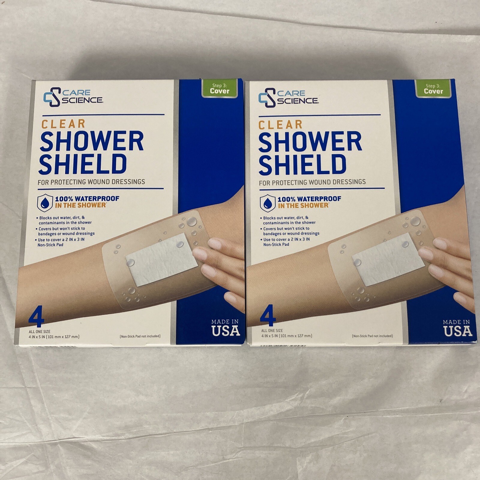 2pk Clear Shower Shield Waterproof 4 Dressing each 4in X 5in, 4 per pk – 8 Total