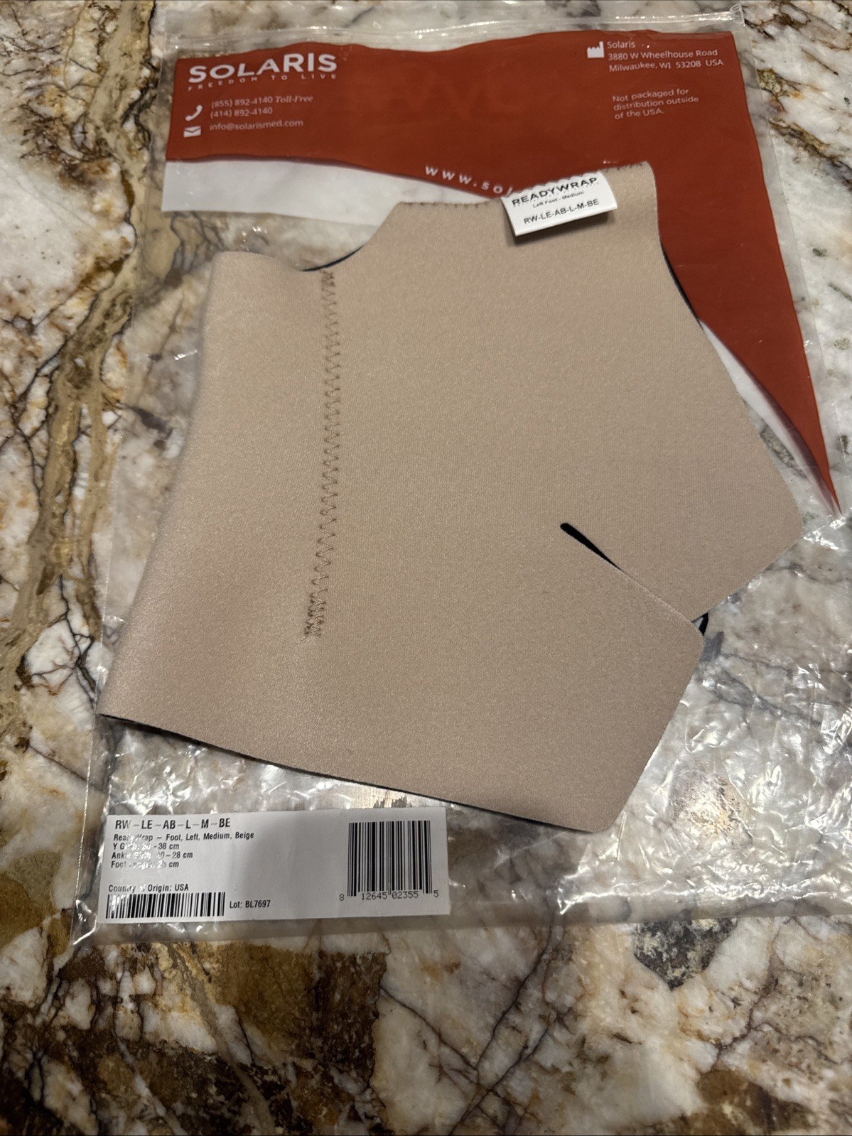 Solaris Ready Wrap Compression Foot wrap Size Medium Left Foot Beige New