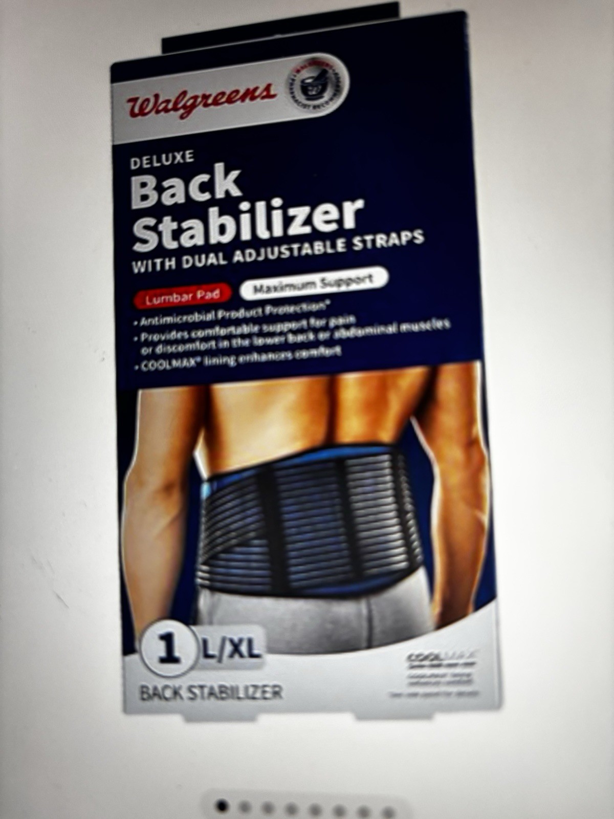 Walgreens Deluxe Back Stabilizer Support Belt Dual Adjustable Straps Size L/XL