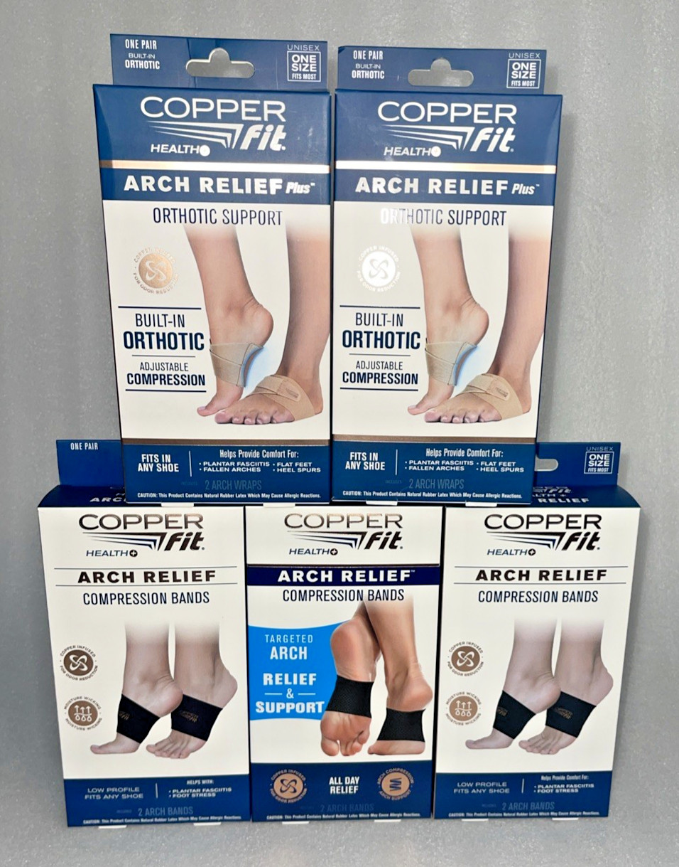 LOT of 5 – Copper Fit Arch Relief & Arch Relief Plus Compression Bands One Size