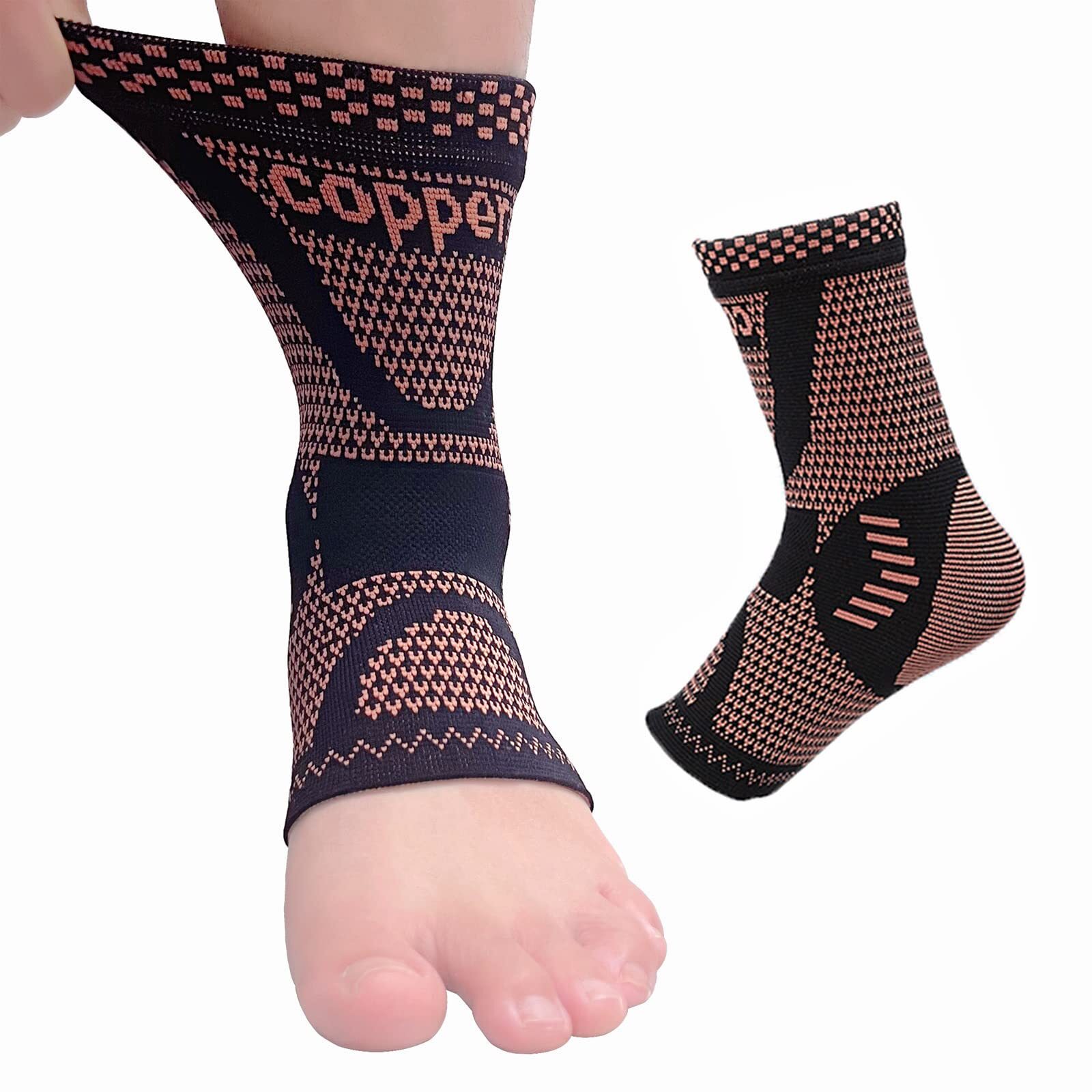 Copper Ankle Brace Support Compression Sleeve Plantar Fasciitis Relief Foot Wrap